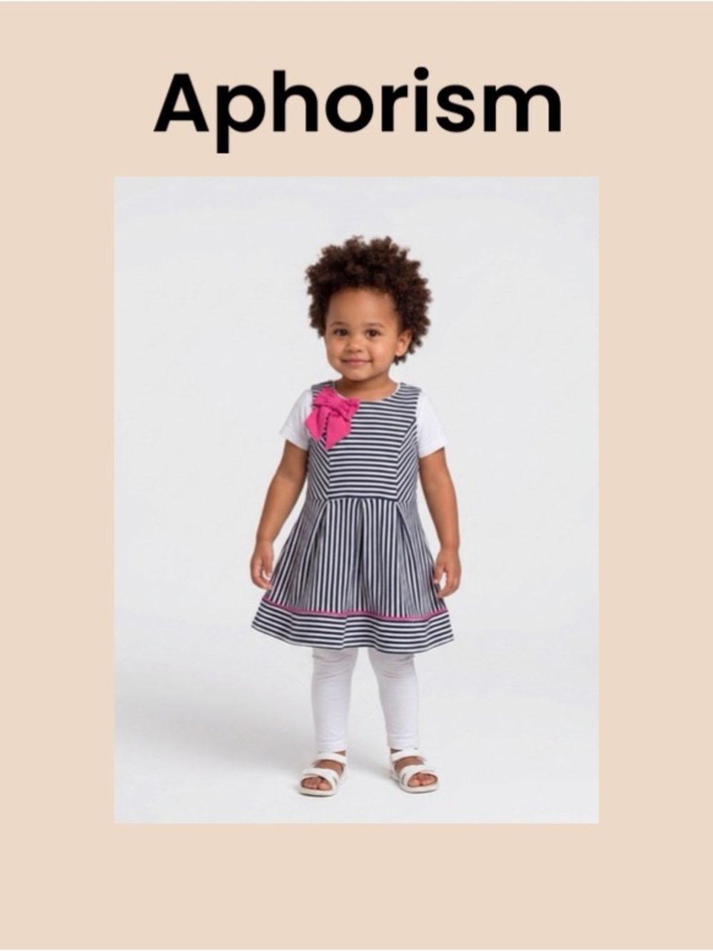 Aphorism Girls Navy & White Striped Dress with Pink Bow  Accent Size 6